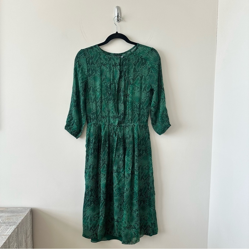 Aritzia-T.Babaton Green Python 100% Silk Midi Dress (Size:XS)